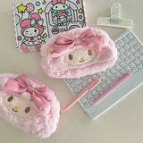 Sanrio Melody  Pink Plush High Aesthetic Girl's Heart-shaped Pencil Case With Large Capacity