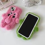 INS Couple Fur Monster Kiss Tongue Case For iPhone