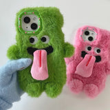 INS Couple Fur Monster Kiss Tongue Case For iPhone