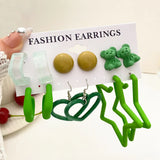 5 Pairs Set Women's Resin Earrings Extra-large Size Fashion Jewelry Geometric Crystal Heart Stud Earrings