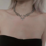 Punk Rock Totem Flame Hollow Love Heart Necklaces for Women