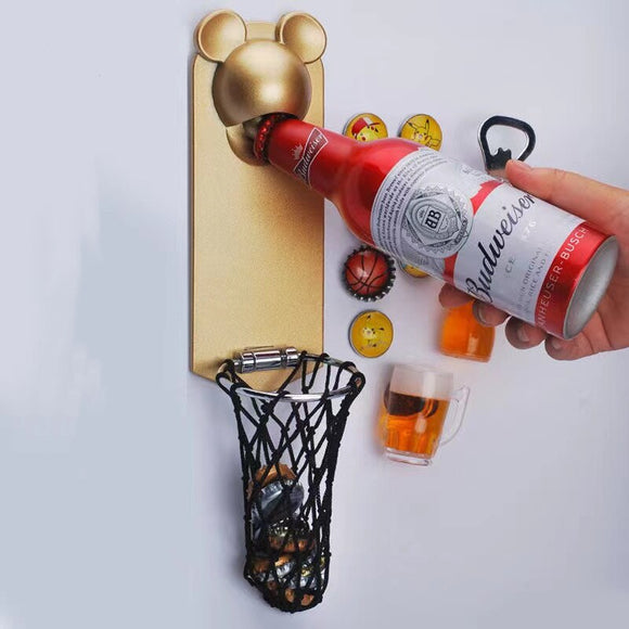 Bottle Opener ,Beer Corkscrews Of Wall Mounted With Bottle Cap Basket