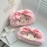 Sanrio Melody  Pink Plush High Aesthetic Girl's Heart-shaped Pencil Case With Large Capacity