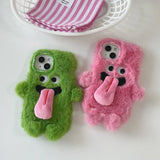 INS Couple Fur Monster Kiss Tongue Case For iPhone