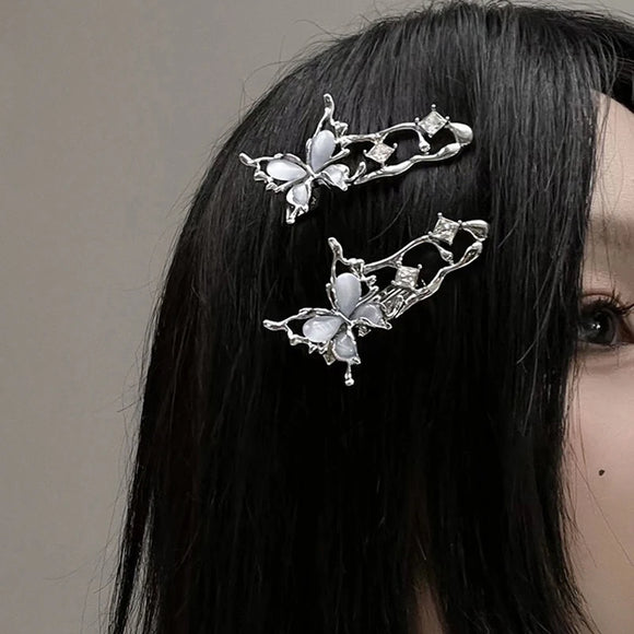 Irregular Liquid Metal Hairpin Butterfly Zircon Hair Clips