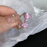 Pink Crystal Bowknot Zircon Rings for Women