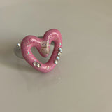 Pink Metal Knuckle Ring for Women Rhinestone Enamel Love Heart Bear Flower Open Rings