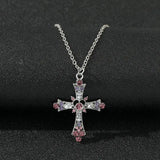 Punk Crystal Big Cross Pendant Necklaces for Women Men Gothic Irregular Cross Clavicle Chain