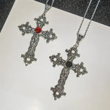 Punk Crystal Big Cross Pendant Necklaces for Women Men Gothic Irregular Cross Clavicle Chain