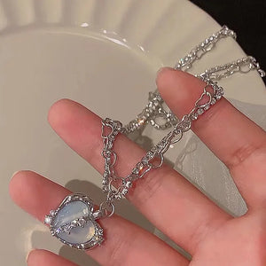 Retro Kpop Silver Color Pendant Necklaces For Women