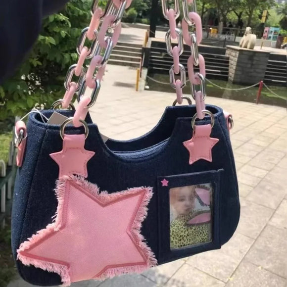 Harajuku Star Tote Denim Bag Chain Ladies Bags