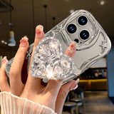 ins Korea Star Silver Plating 3D Diamond Heart Holder Strap Phone Case For iPhone