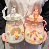 1200Ml Large Capacity Cute Bottle with Straw