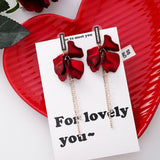 Red Floral Tassel Dangle Earrings - HeyHouse