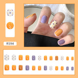 24pcs French Fake Nails Short Art Nail Tips Press Stick on False with Designs