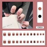 24pcs French Fake Nails Short Art Nail Tips Press Stick on False with Designs