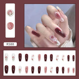 24pcs French Fake Nails Short Art Nail Tips Press Stick on False with Designs