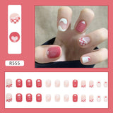 24pcs French Fake Nails Short Art Nail Tips Press Stick on False with Designs