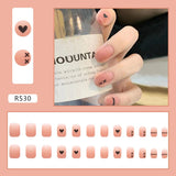 24pcs French Fake Nails Short Art Nail Tips Press Stick on False with Designs