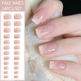 24pcs French Fake Nails Short Art Nail Tips Press Stick on False with Designs