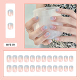 24pcs French Fake Nails Short Art Nail Tips Press Stick on False with Designs