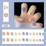 24pcs French Fake Nails Short Art Nail Tips Press Stick on False with Designs