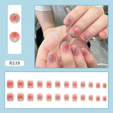 24pcs French Fake Nails Short Art Nail Tips Press Stick on False with Designs