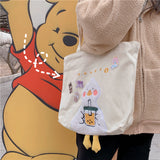 Cute Embroidery Duck Cotton Tote Shopping Bags For Woman