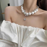 Double Layered Big Pearls Choker Necklce