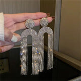 Long Tassel Rhinestone Drop Earrings