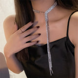 Rhinestones Choker Necklaces Long Tassel Crystal Necklaces