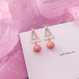 Sweet Flower Pink Geometric Round Heart Long Dangle Pearl Earrings for Women Girl - HeyHouse