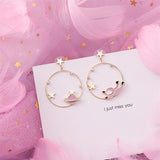 Sweet Flower Pink Geometric Round Heart Long Dangle Pearl Earrings for Women Girl - HeyHouse