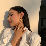 Vintage Baroque Pearl Big Love Heart Drop Earrings