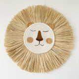 Handmade Lion Wall Decor Cotton Thread Straw Woven Animal Head Wall Hanging Ornament