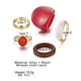 Exaggerated Red Resin Enamel Wooden Geometric Finger Ring