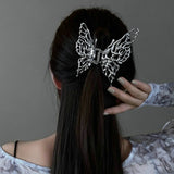 Bright Silver Cross Geometric Hairpin Butterfly Grab Clip