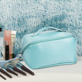 Large-Capacity Travel Cosmetic Bag Portable Leather Makeup Pouch