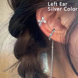 Trendy Long Crystal Tassel Chain Clip Earrings