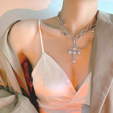 Cool Diamond Cross Chain Collarbone Chain Necklace