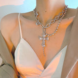 Cool Diamond Cross Chain Collarbone Chain Necklace