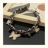 Brown Butterfly Ring Leather Necklace