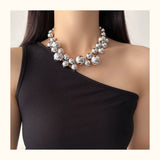 Silver Large Beaded Short Necklace