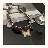 Brown Butterfly Ring Leather Necklace