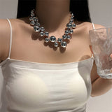 Silver Large Beaded Short Necklace