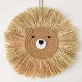 Handmade Lion Wall Decor Cotton Thread Straw Woven Animal Head Wall Hanging Ornament