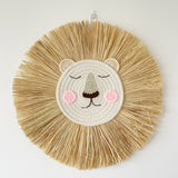 Handmade Lion Wall Decor Cotton Thread Straw Woven Animal Head Wall Hanging Ornament