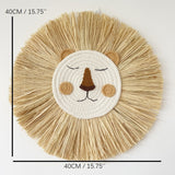 Handmade Lion Wall Decor Cotton Thread Straw Woven Animal Head Wall Hanging Ornament