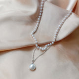 Pearl Choker Necklace Cute Double Layer Chain Pendant