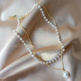 Pearl Choker Necklace Cute Double Layer Chain Pendant